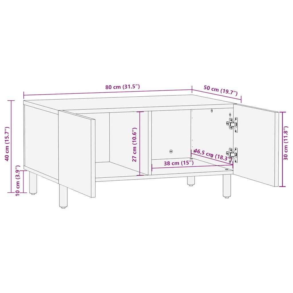 sofabord 80x50x40 cm massivt ru mangotræ sort