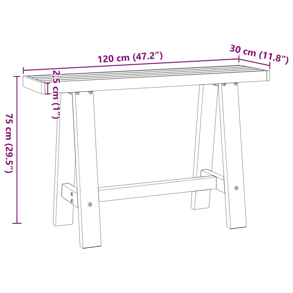 konsolbord NOAIN A-formede ben 120x30x75cm massivt træ fyrretræ