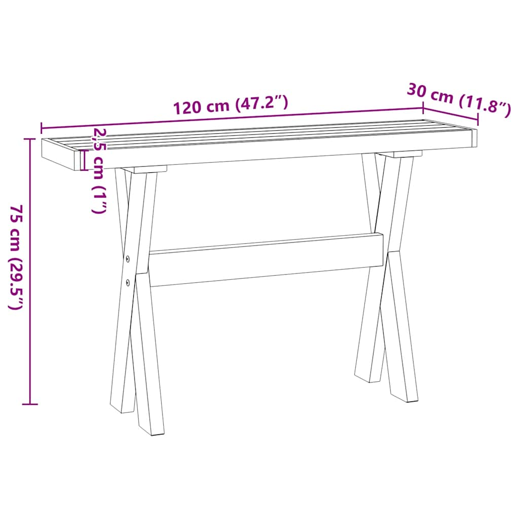 konsolbord NOAIN X-formede ben 120x30x75cm massivt træ fyrretræ