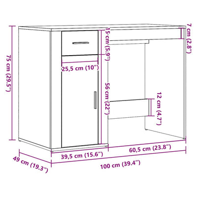 skrivebord 100x49x75 cm konstrueret træ antikt trælook