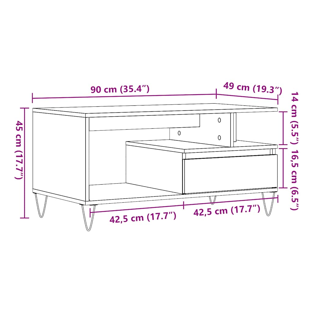 sofabord 90x49x45 cm konstrueret træ kunsteg