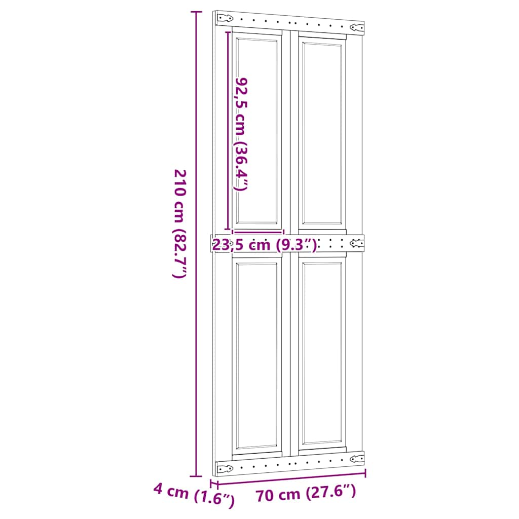 skydedør CORONA 70x210 cm massivt fyrretræ