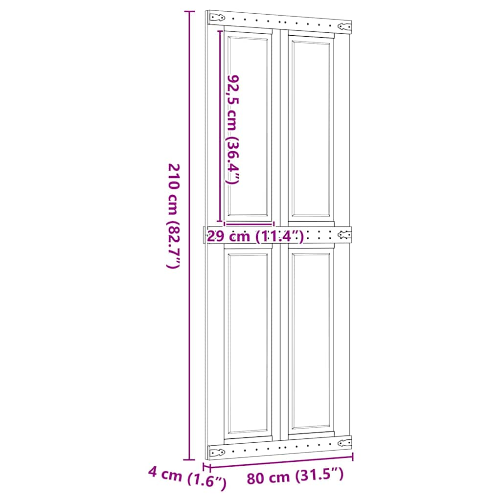 skydedør CORONA 80x210 cm massivt fyrretræ