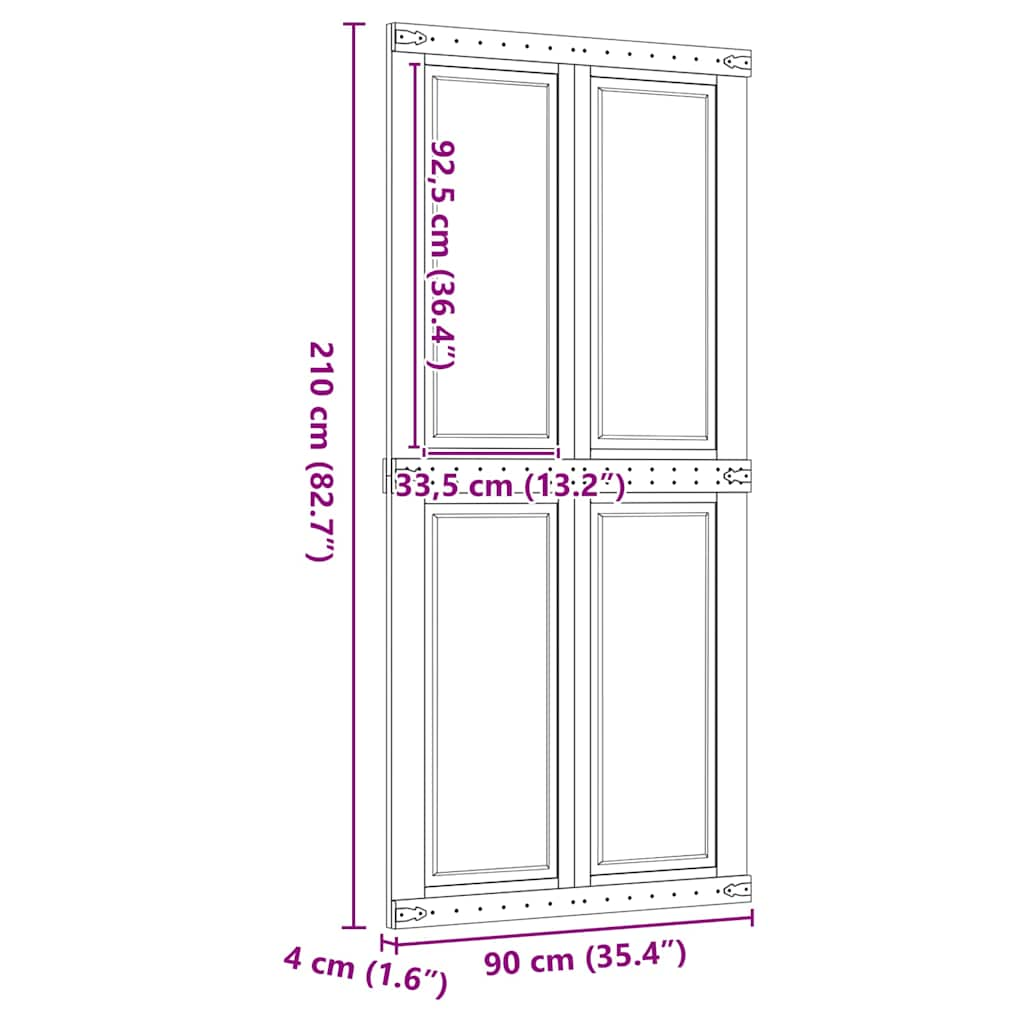 skydedør CORONA 90x210 cm massivt fyrretræ