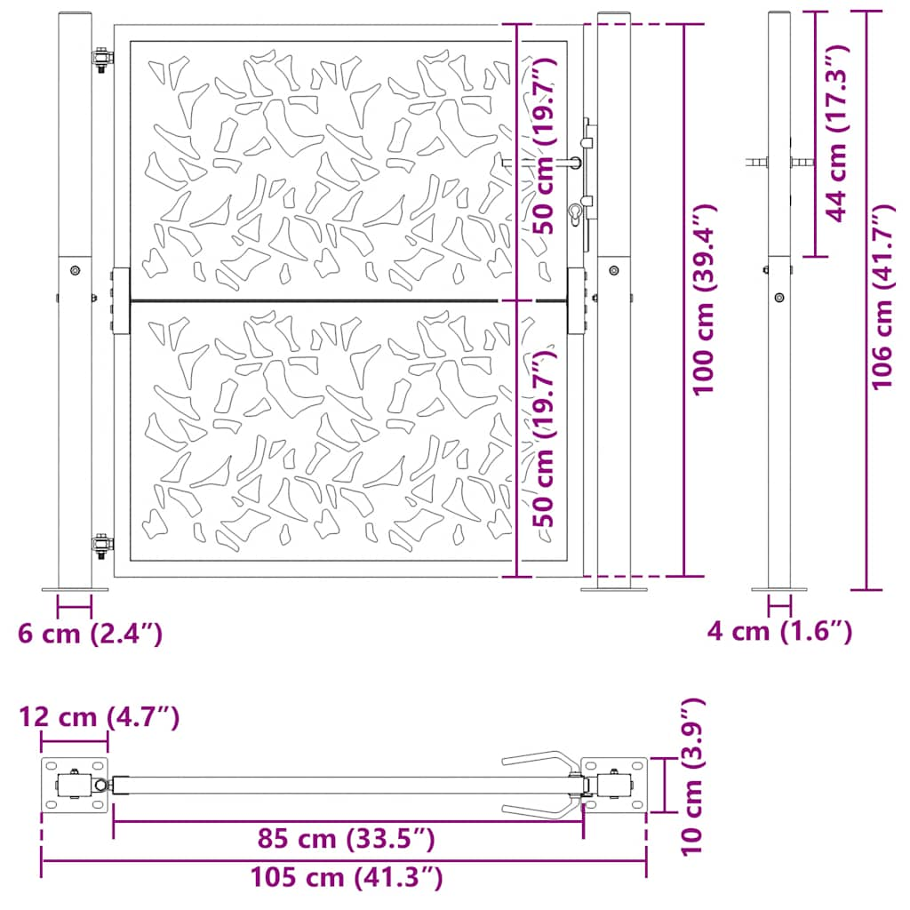 havelåge 105x106 cm stål bladdesign sort