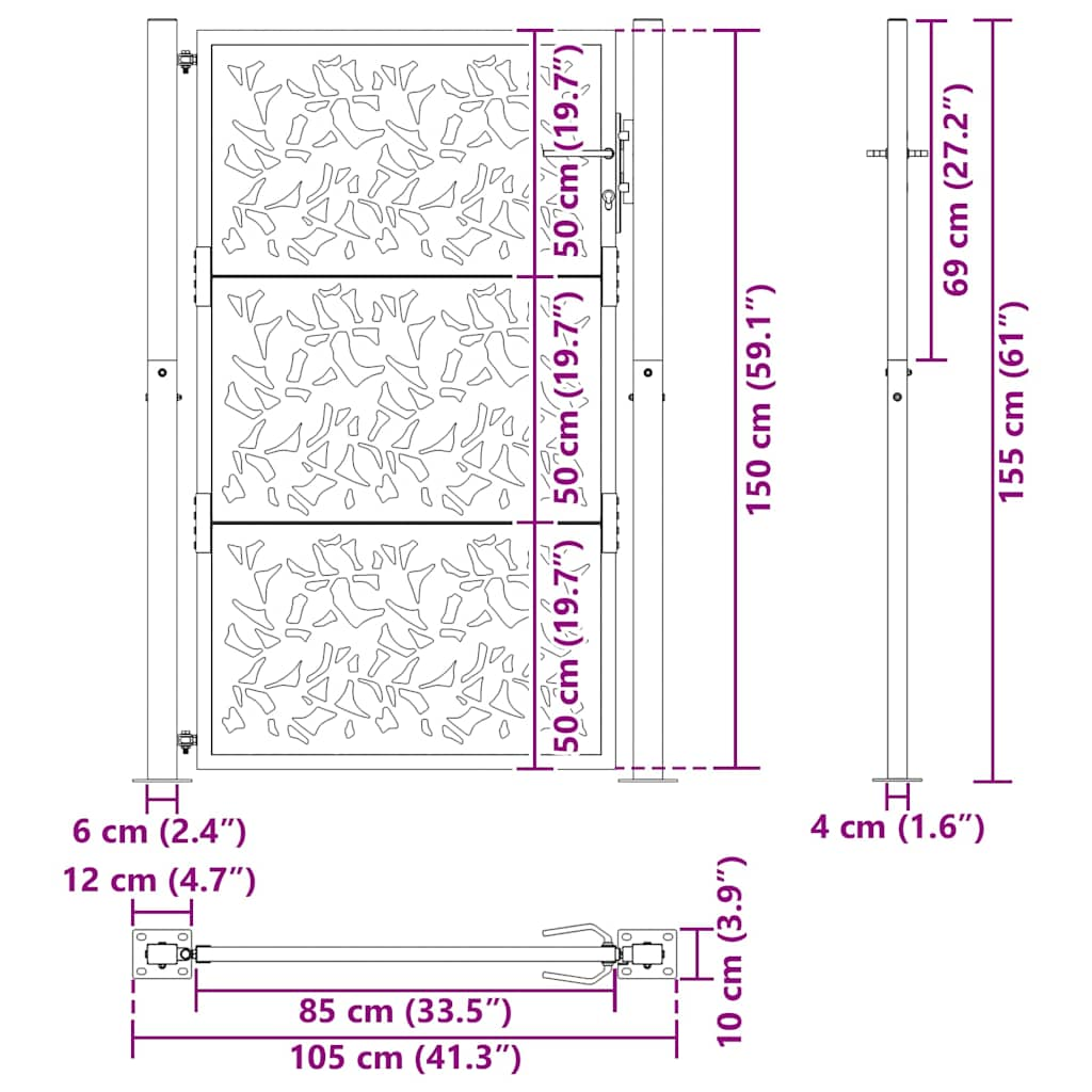 havelåge 105x155 cm stål bladdesign sort