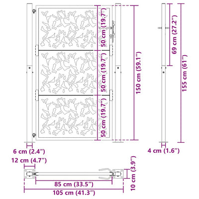 havelåge 105x155 cm stål bladdesign sort