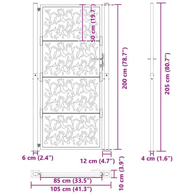 havelåge 105x205 cm stål bladdesign sort