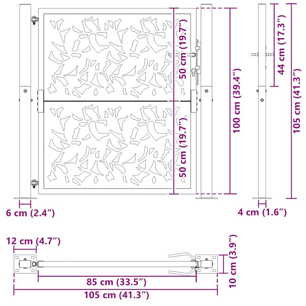 havelåge 105x105 cm cortenstål bladdesign