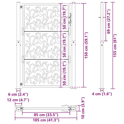 havelåge 105x155 cm cortenstål bladdesign