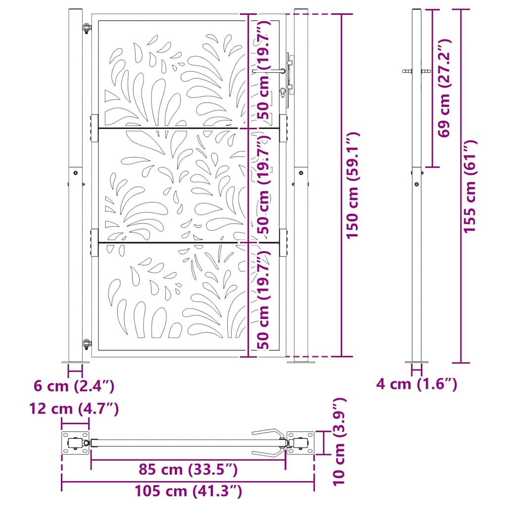 havelåge 105x155 cm stål bølgedesign sort