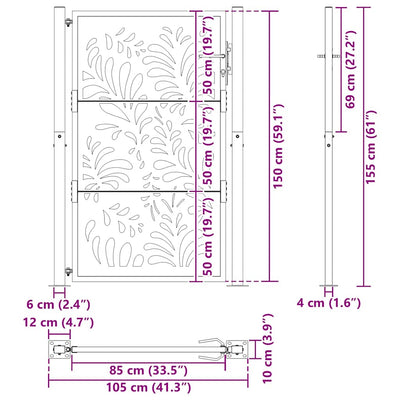 havelåge 105x155 cm stål bølgedesign sort