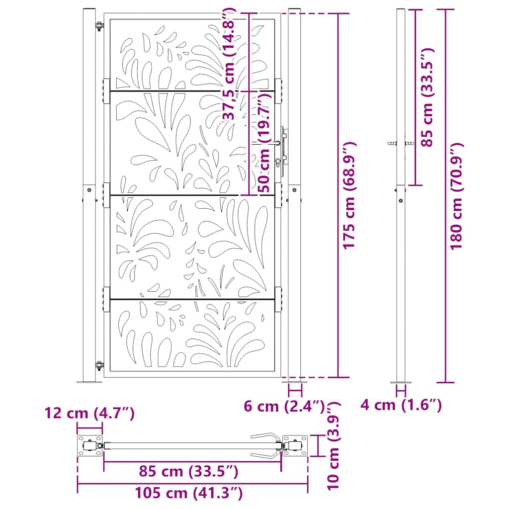 havelåge 105x180 cm stål bølgedesign sort