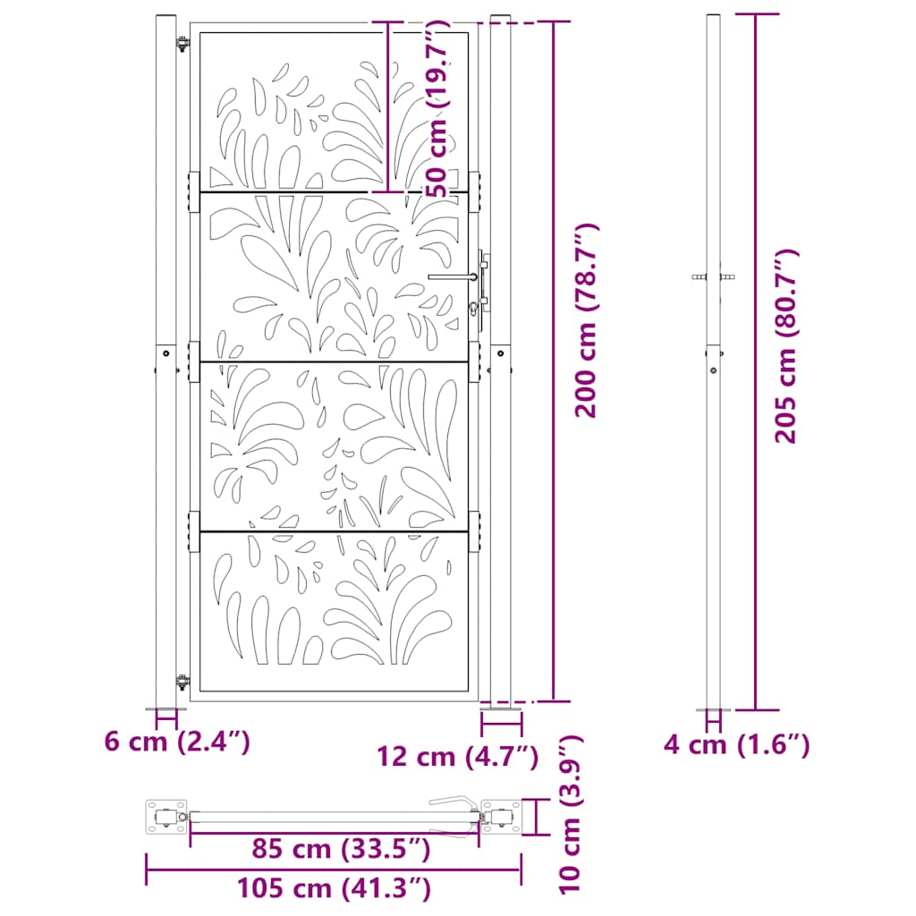 havelåge 105x205 cm stål bølgedesign sort