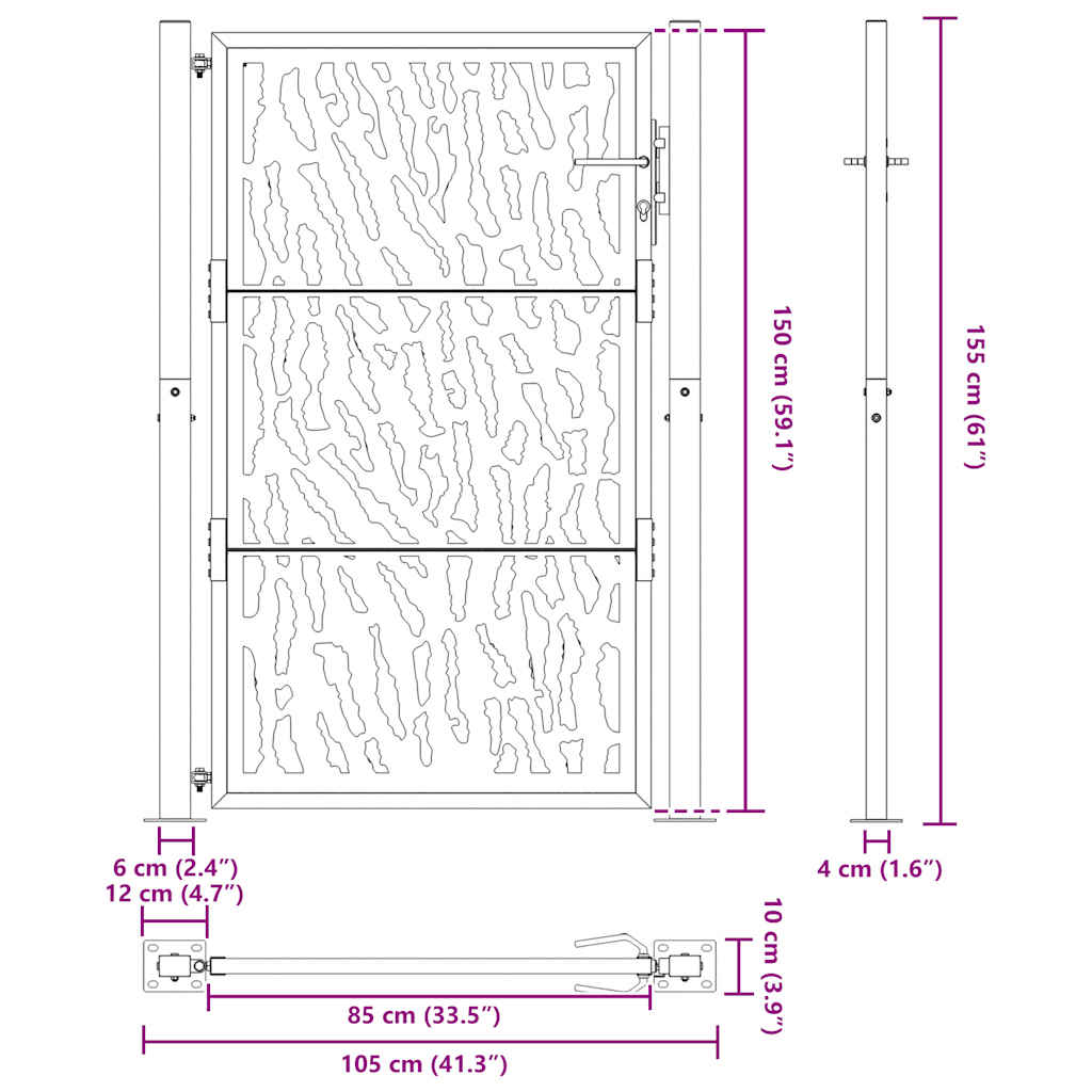 havelåge 105x155 cm stål spor design sort