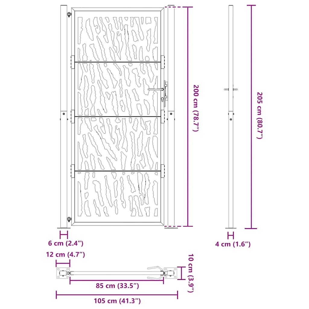 havelåge 105x205 cm stål spor design sort