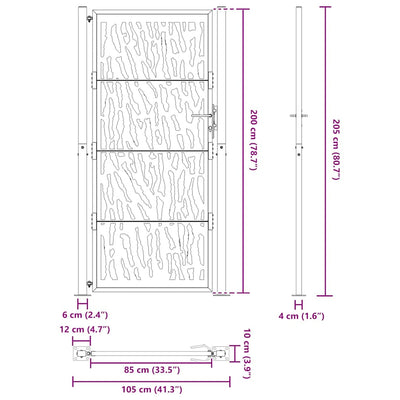 havelåge 105x205 cm stål spor design sort