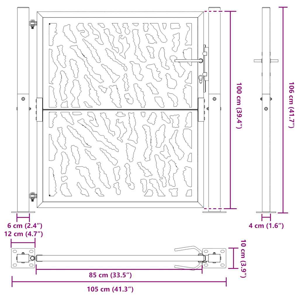 havelåge 105x105 cm cortenstål spor design