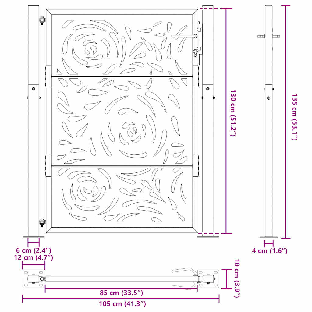 havelåge 105x130 cm stål flamme design sort