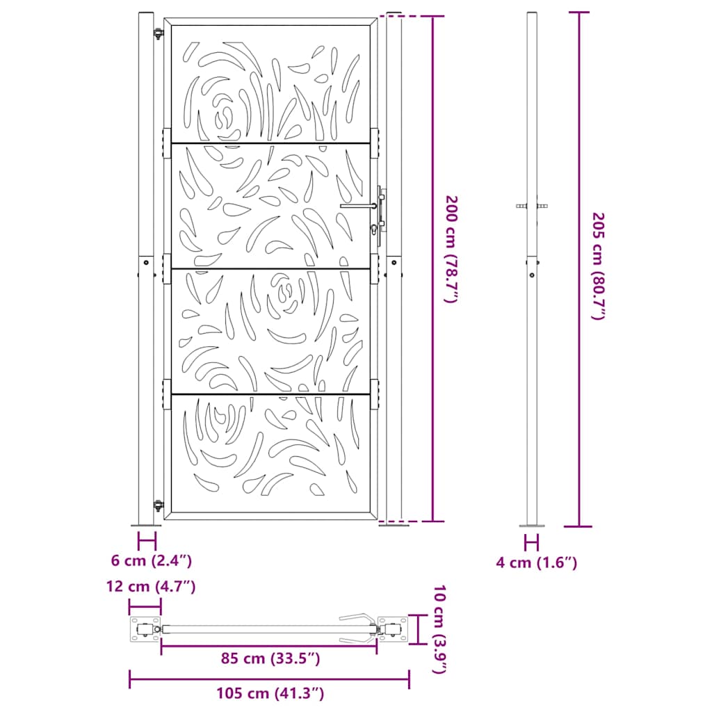 havelåge 105x205 cm stål flamme design sort