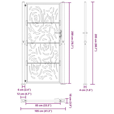 havelåge 105x205 cm stål flamme design sort