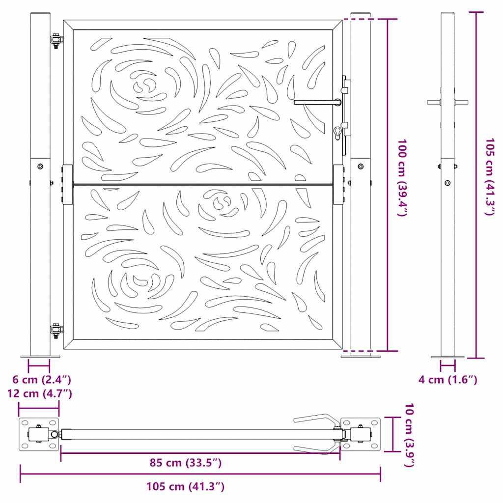 havelåge 105x105 cm cortenstål flamme design