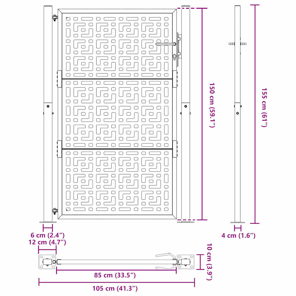 havelåge 105x155 cm stål krydsdesign sort