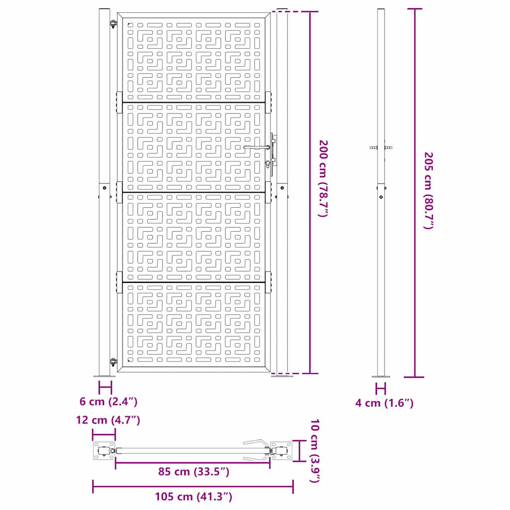 havelåge 105x205 cm stål krydsdesign sort