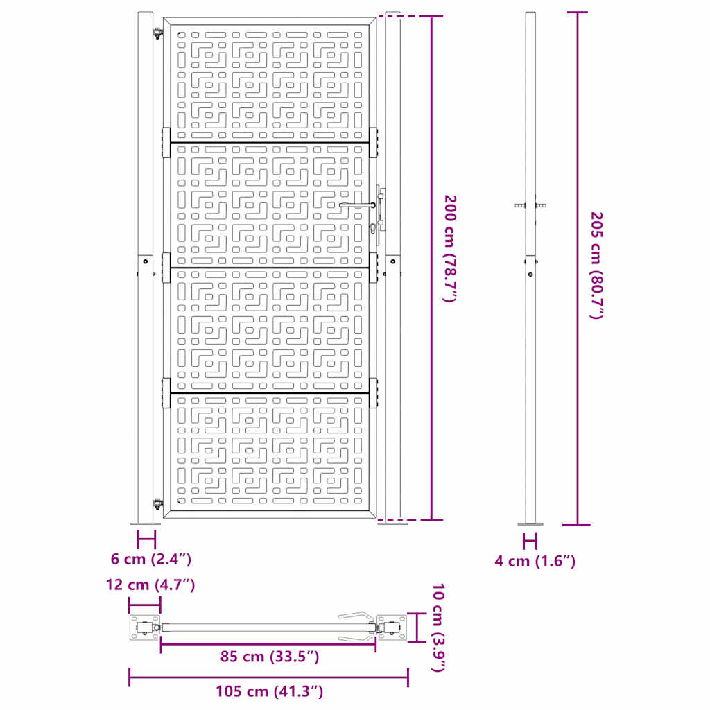 havelåge 105x205 cm cortenstål krydsdesign