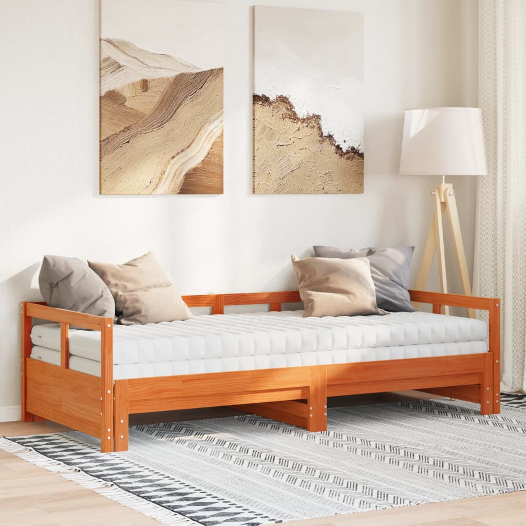 daybed m. udtræk madrasser 80x200cm massivt fyrretræ gyldenbrun