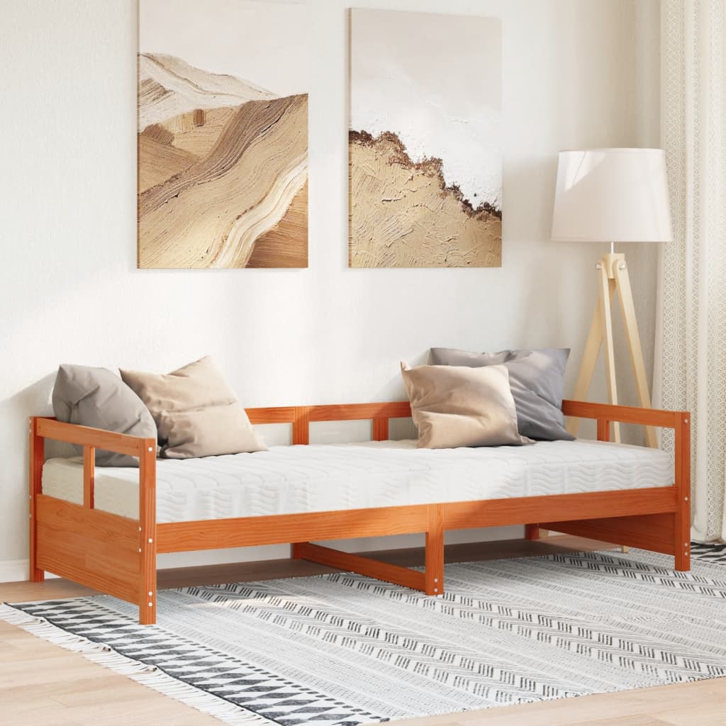 daybed med madras 90x200 cm massivt fyrretræ gyldenbrun