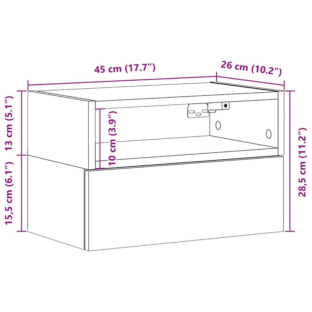 væghængt sengebord 45x26x28,5 cm røget egetræsfarve