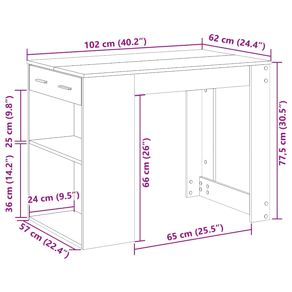 skrivebord med skuffe og hylde 102x62x77,5 cm hvid