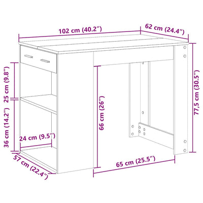 skrivebord med skuffe og hylde 102x62x77,5 cm antikt træ