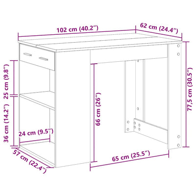 skrivebord med skuffe og hylde 102x62x77,5 cm egetræsfarvet