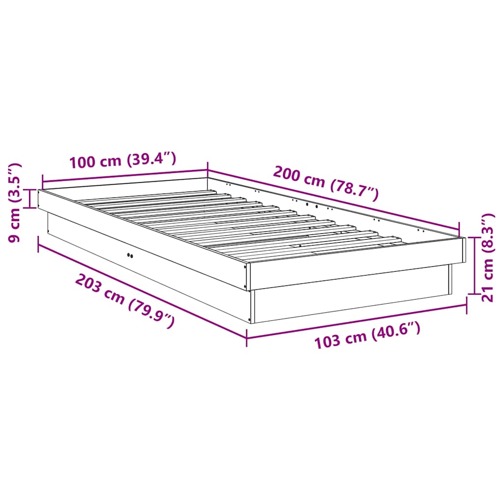 Sengeramme uden madras 100x200 cm Massivtræ Eg