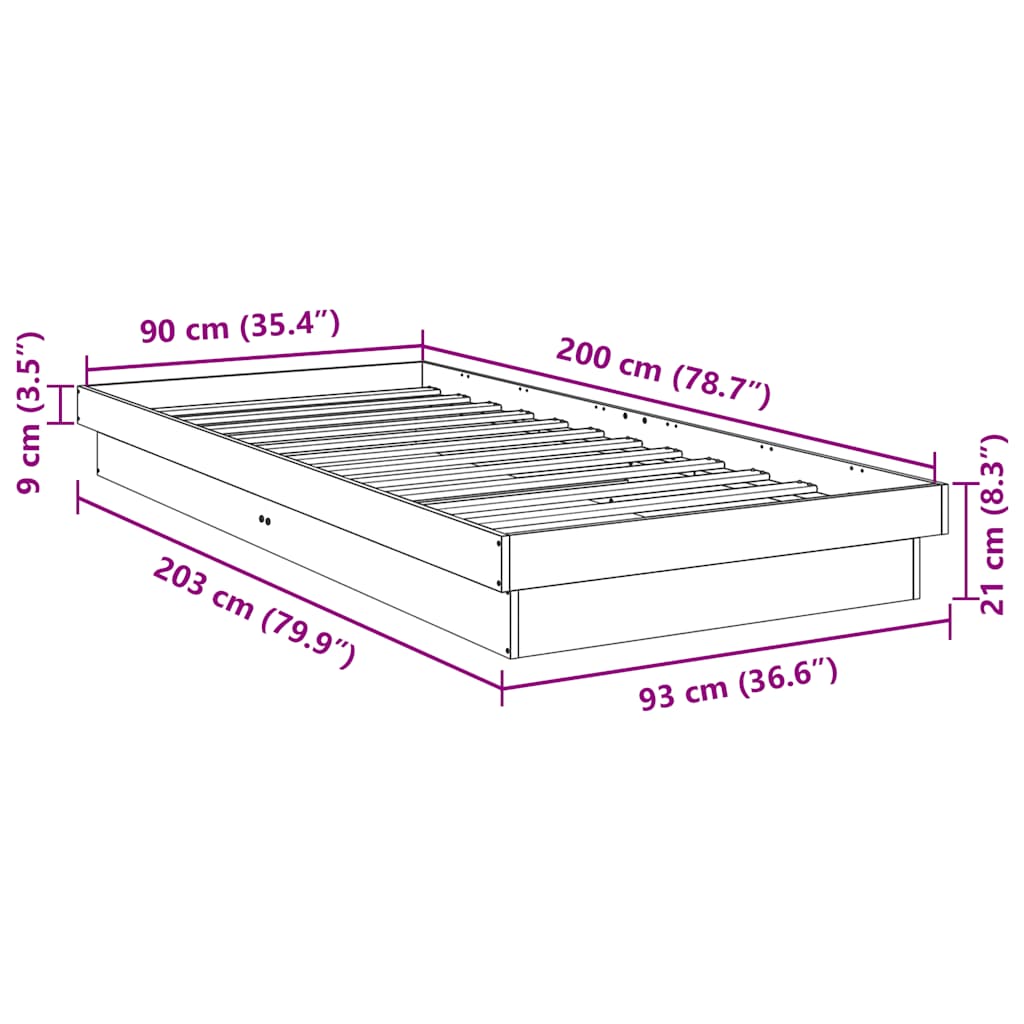 Sengeramme uden madras 90x200 cm Massivt træ Eg