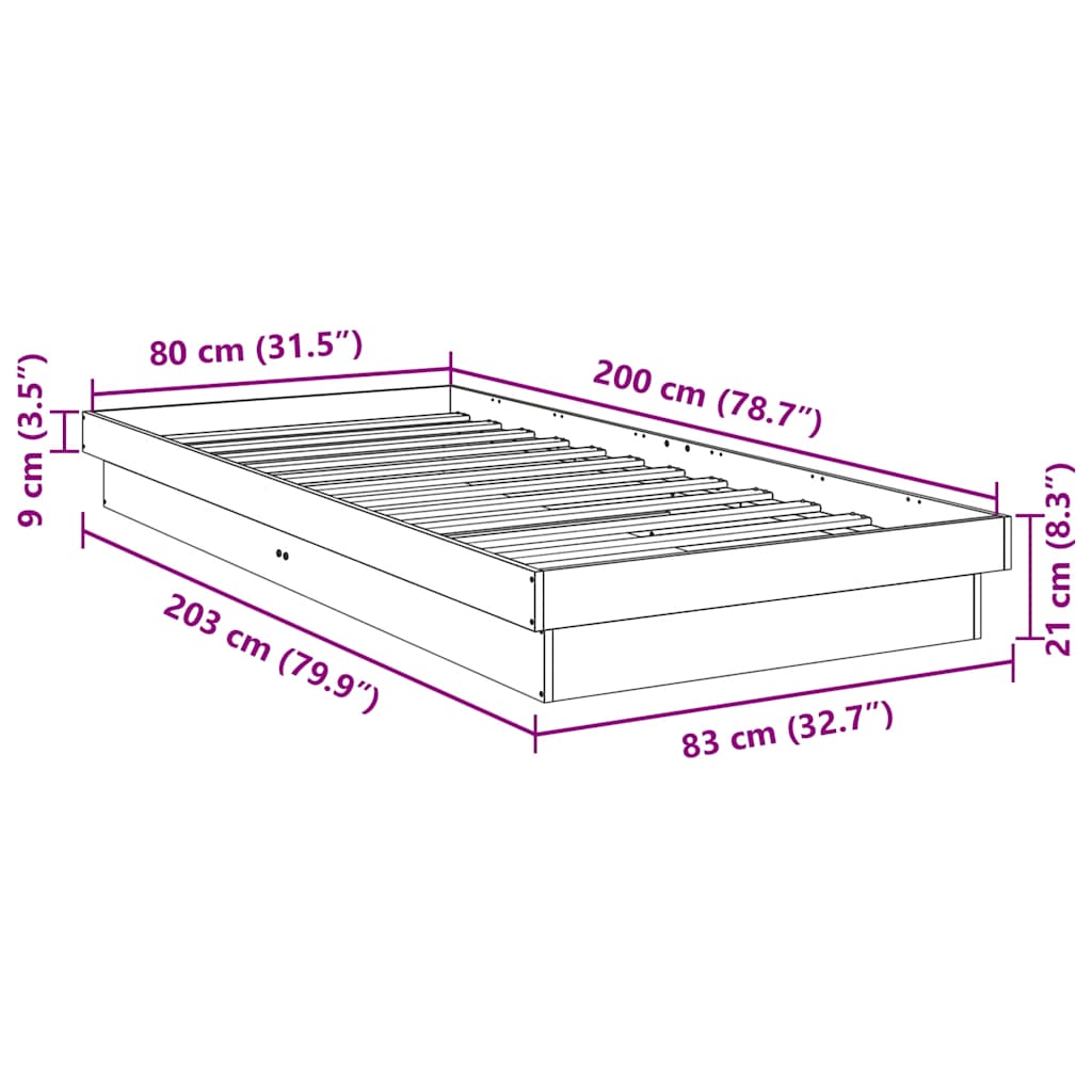 sengeramme uden madras 80x200 cm konstrueret træ