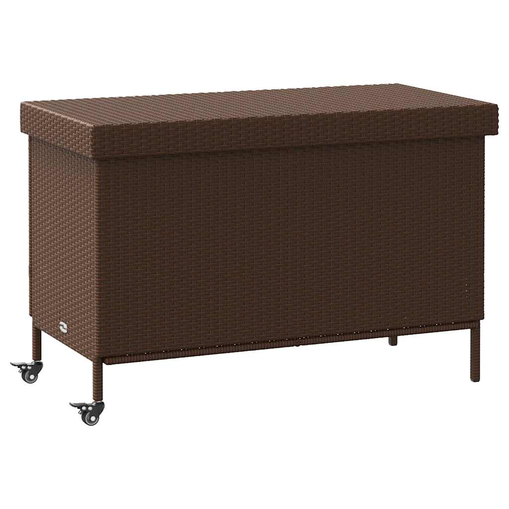 opbevaringsboks med hjul 110x55x73 cm polyrattan brun