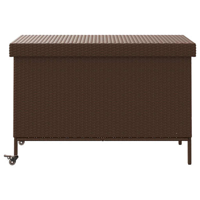 opbevaringsboks med hjul 110x55x73 cm polyrattan brun