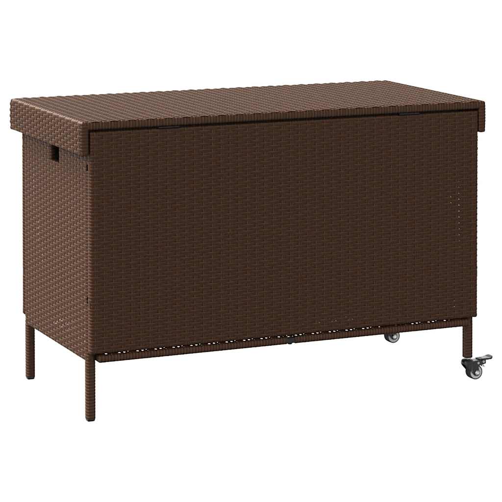 opbevaringsboks med hjul 110x55x73 cm polyrattan brun