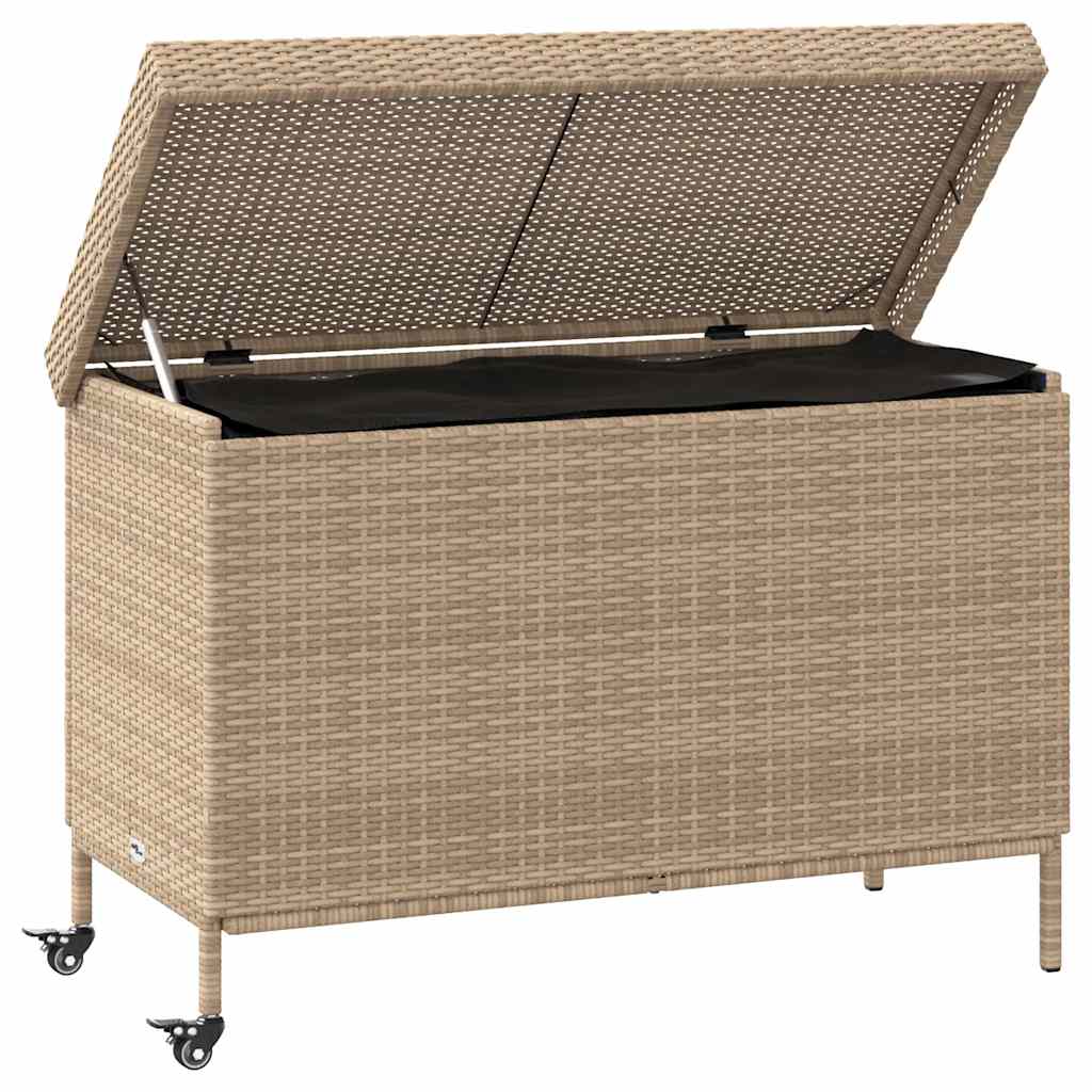 opbevaringsboks med hjul 110x55x73 cm polyrattan beige