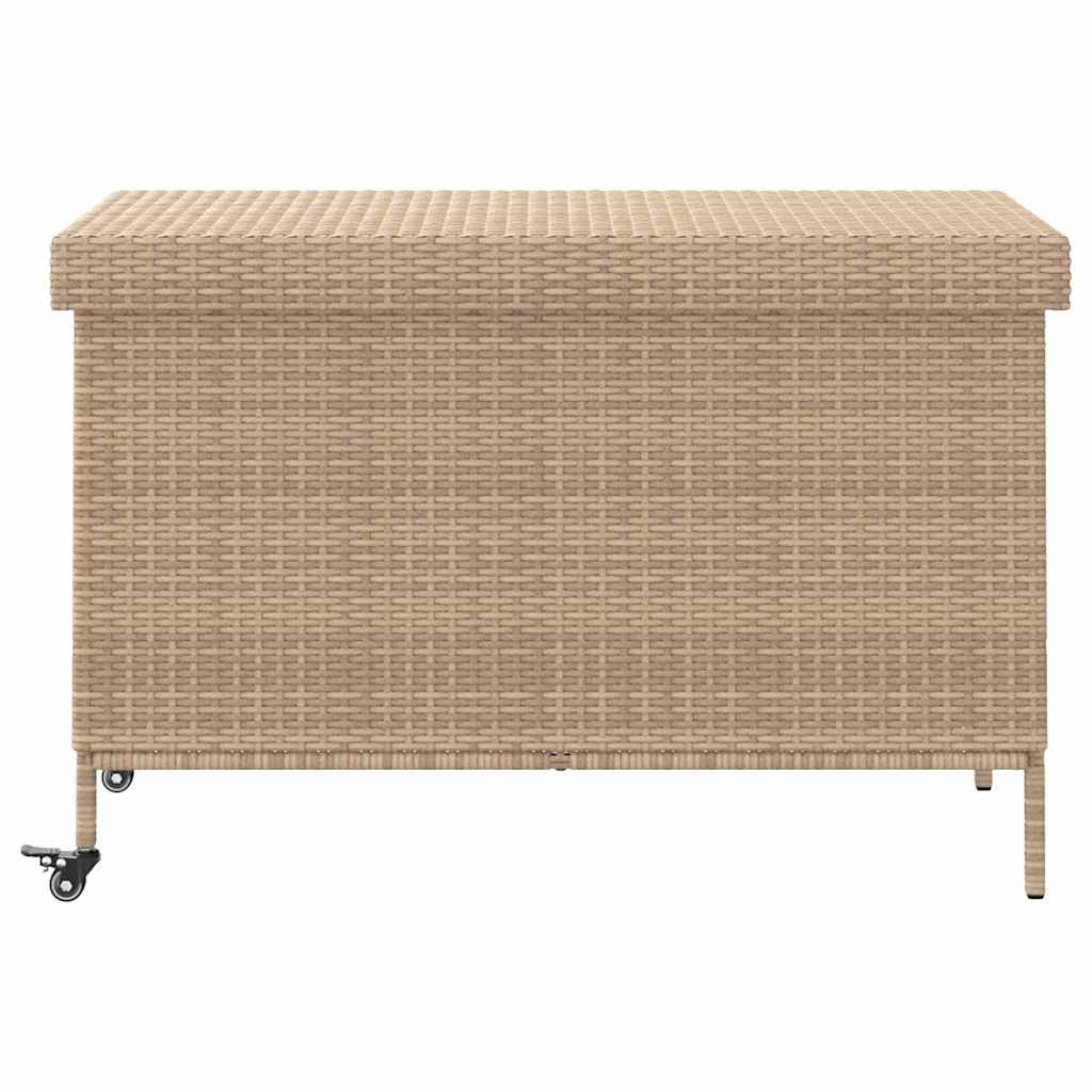 opbevaringsboks med hjul 110x55x73 cm polyrattan beige