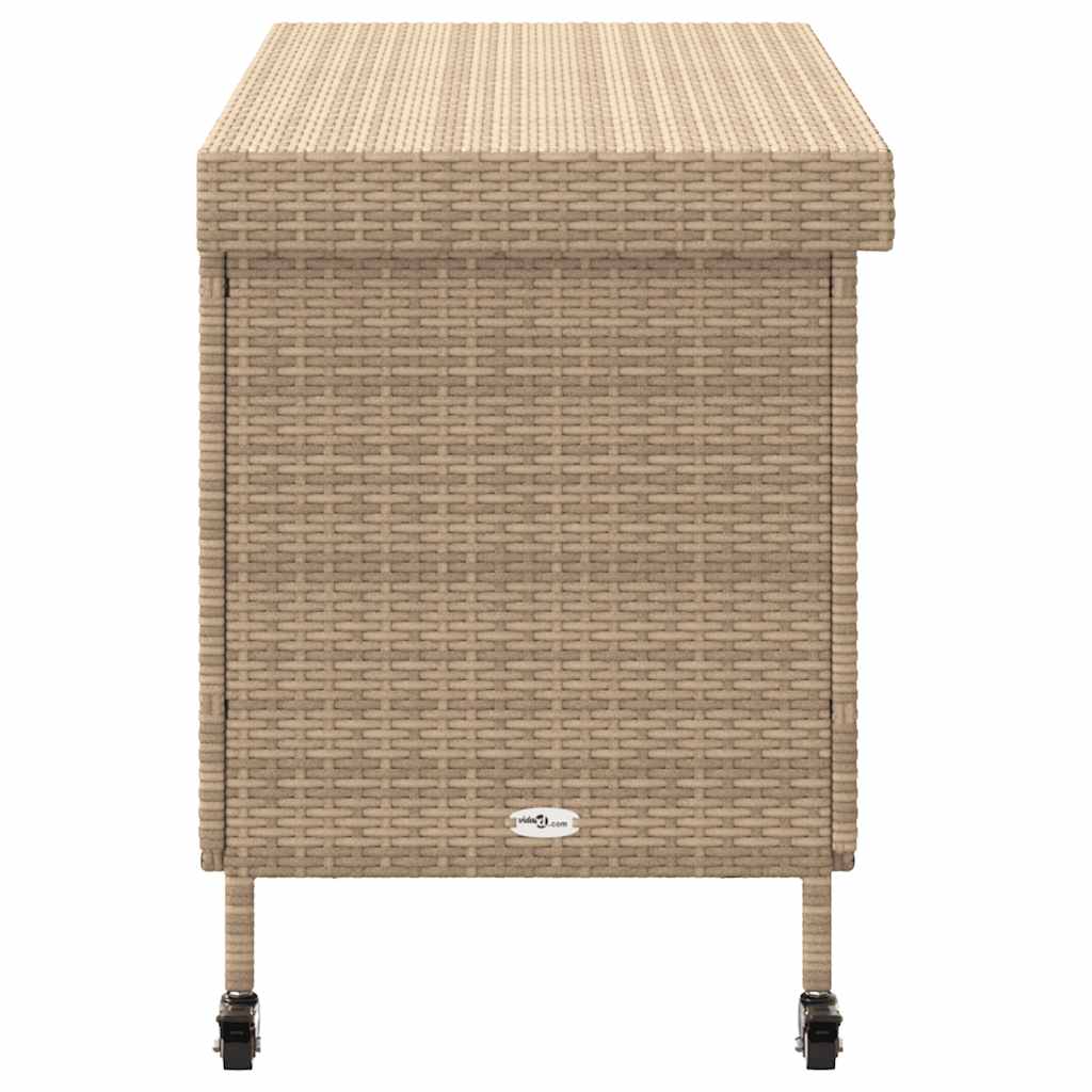 opbevaringsboks med hjul 110x55x73 cm polyrattan beige