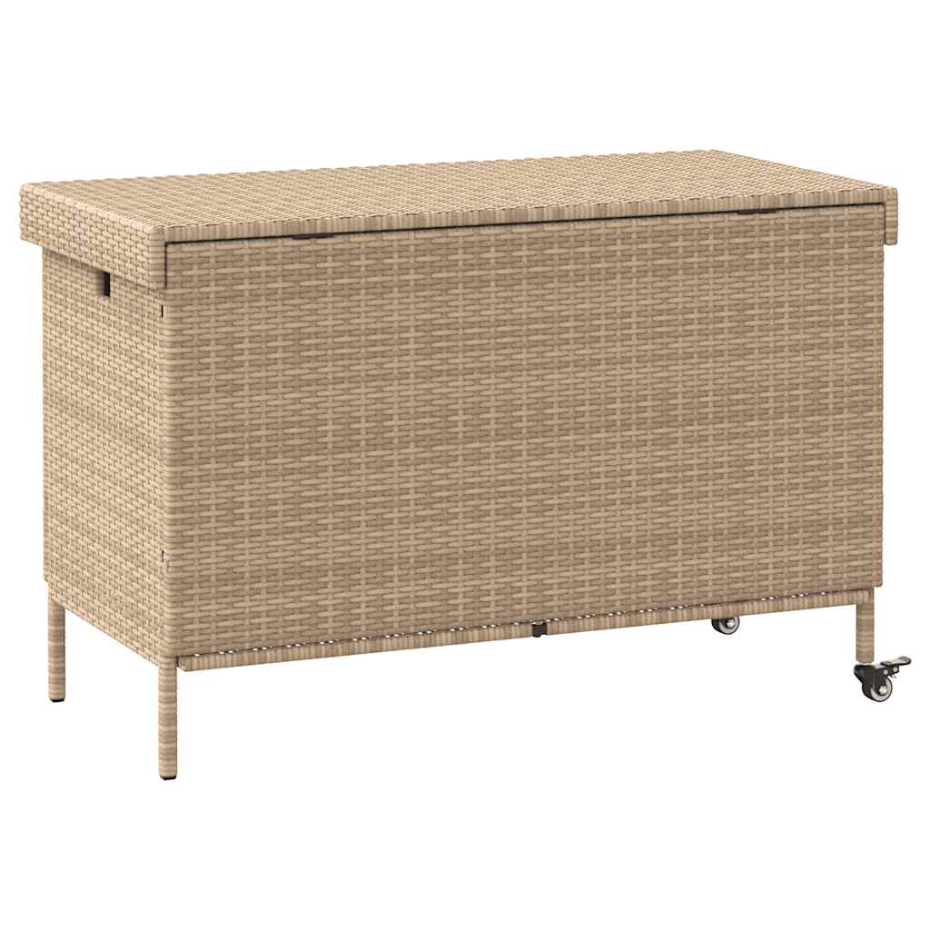 opbevaringsboks med hjul 110x55x73 cm polyrattan beige