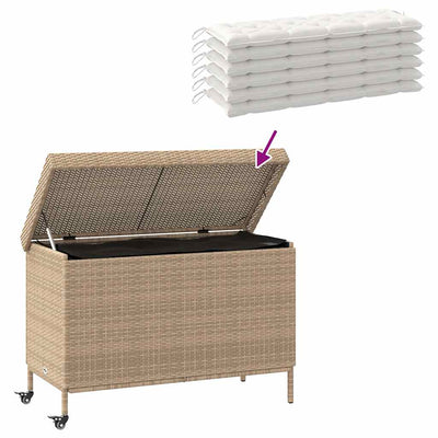 opbevaringsboks med hjul 110x55x73 cm polyrattan beige