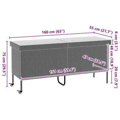 opbevaringsboks med hjul 160x55x75 cm polyrattan sort