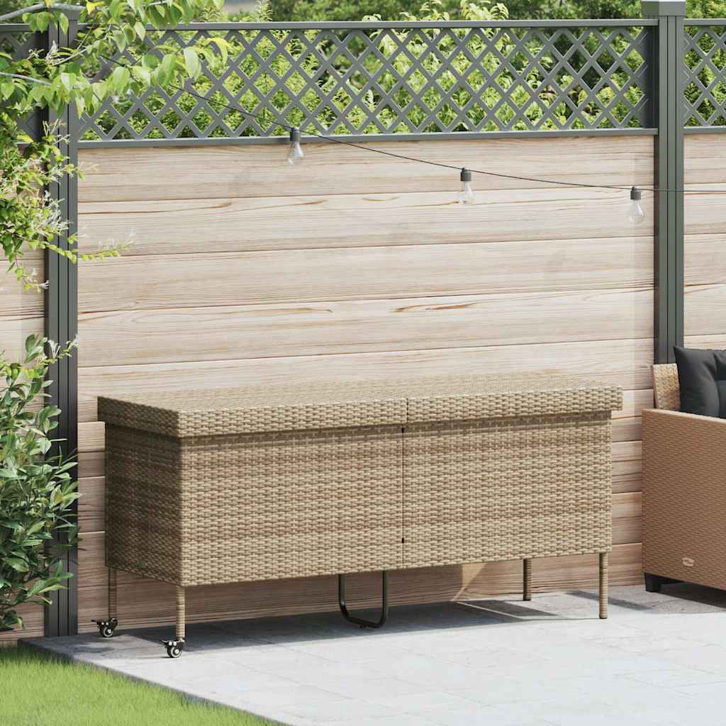 opbevaringsboks med hjul 160x55x75 cm polyrattan beige