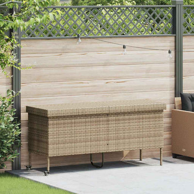 opbevaringsboks med hjul 160x55x75 cm polyrattan beige