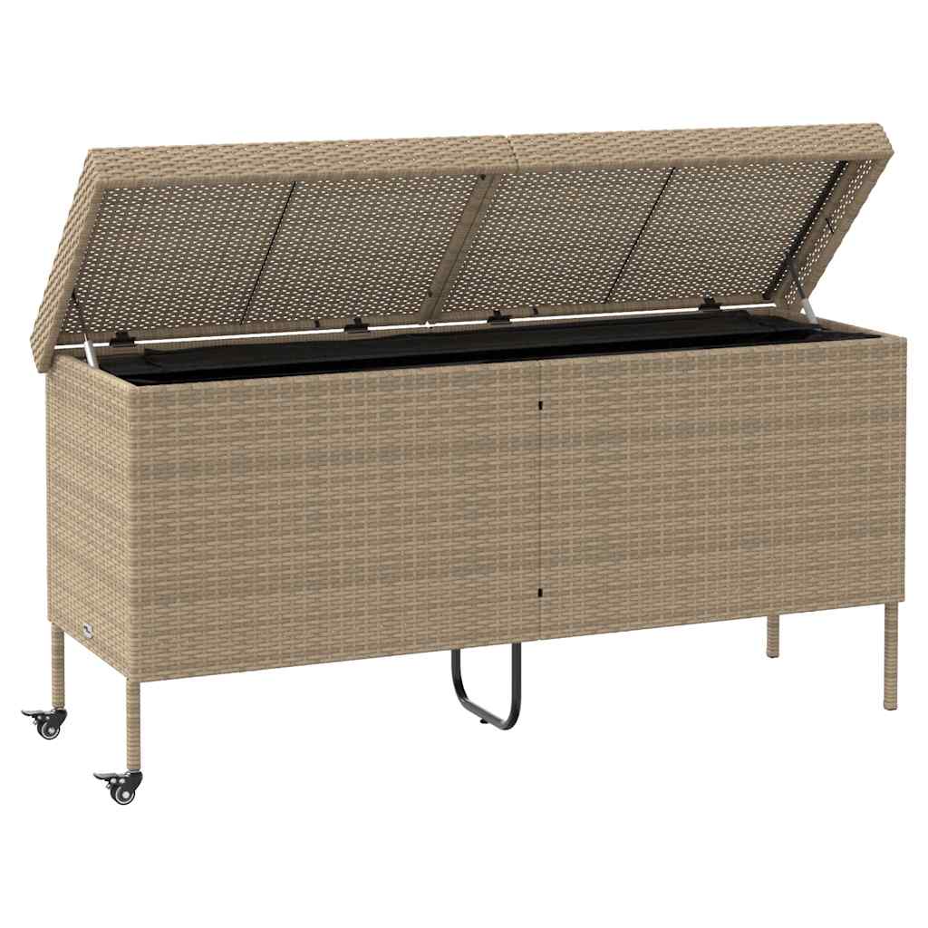 opbevaringsboks med hjul 160x55x75 cm polyrattan beige